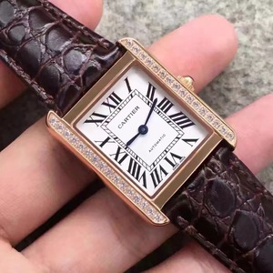 Cartier tank kvinders kompakte og fashionable automatiske mekaniske damer ur hvid