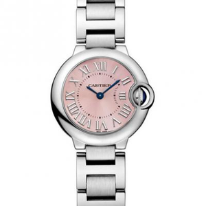 V6 Factory v7 Cartier Blå Ballon Serie W6920038 33mm Kvinders Quartz Watch Pink Dial Genudgivelse