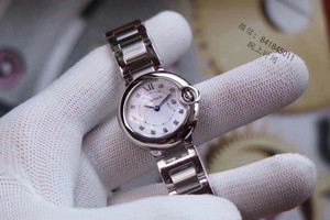V6 fabrik Cartier blå ballon mor-of-pearl dial + diamant skala damer kvarts ur