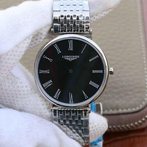 JF Longines Elegant Garland Series schweiziske Kvarts Bevægelse Mænds / Ladies Ultra-tynde Watch Black Plate