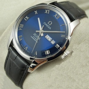 OMEGA OMEGA BUTTERFLY Series Mænds Watch Dual Kalender læder bælte blå overflade automatisk mekanisk mænds ur schweiziske oprindelige bevægelse
