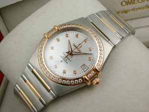 OMEGA Omega Constellation Series Diamond 18K Rose Gold Automatisk Mekanisk Mænds Watch White Face