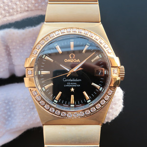 Omega Constellation Series 123.20.35 Rustfrit stål belagt 18k Gul Guld armbånd sag Sort Ansigt Mekanisk Mænds Watch