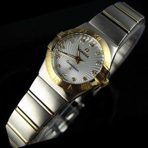 Swiss Omega OMEGA Constellation Quartz Double Eagle 18K Gold Ultra-thin Women's Watch Sun Pattern White Face Ladies Watch