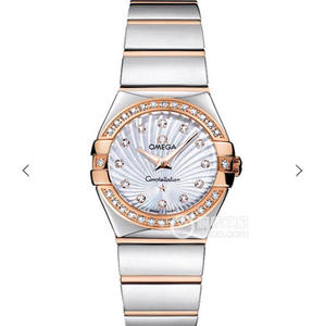 V6 Omega Constellation Series Ladies Quartz Watch 27mm En til en indgraveret ægte 18k Rose Gold Diamonds