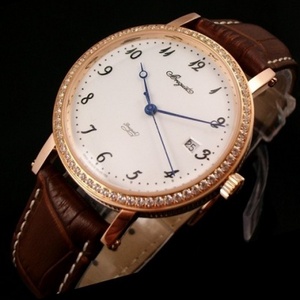 Breguet Breguet herreur 18K rose guld taske med diamanter automatisk mekanisk gennemsigtig læderrem herreur digital