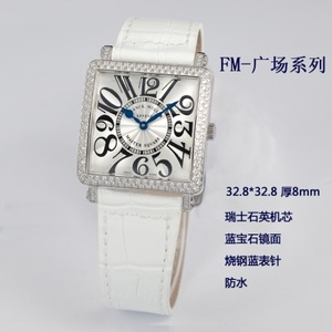 Schweiziske Franck Muller Watch schweiziske Quartz Movement Diamond Square hvid læderrem Damer Watch