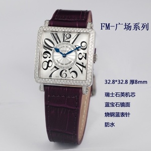 Schweiziske ur Franck Muller damer se diamant-besat ægte læderrem damer ur