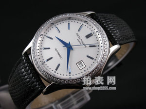 PATEK PHILIPPE Patek Philippe automatisk mekanisk urliste søm diamant skala sort bælte mænds ur (ring diamant bezel blå nål blå stribe negle)
