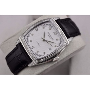 Schweiziske høj efterligning ur Patek Philippe tre-hånds automatisk mekanisk ur gennem bunden diamant skala mænds ur (hvid)