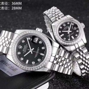 Ny Rolex Datejust Series Diamond-besat Par Mekanisk Mænds og kvinders ure Black Side (Unit Price)