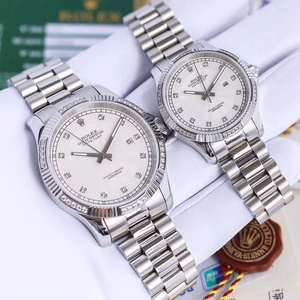 Ny Rolex Oyster Perpetual Series Par Par Watch Hvid Stål Type Mand og Kvinde Mekanisk Pair Watch (Enhedspris)