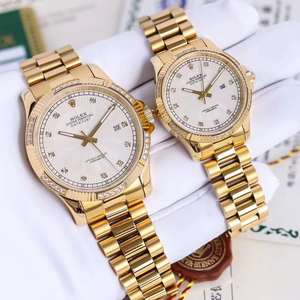 Ny Rolex Oyster Perpetual Series Couple ure, Rolex Mellem Gold Diamond Mænds og Kvinders Mekaniske ure (Unit Price)