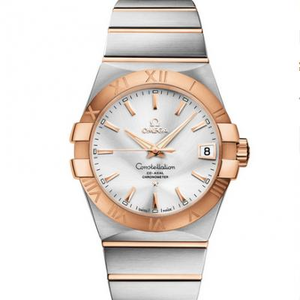 VS fabrikken top replika Omega Constellation serie 123.20.38.21.02.001 rosa guld bar og hvid plade mænds mekaniske ur