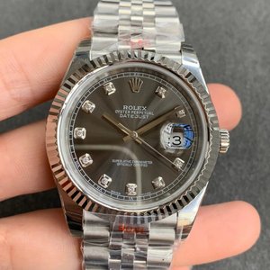 N fabrikken nye replika Rolex Datejust 904 stål version mænds mekaniske ur (grå plade) med fem perler