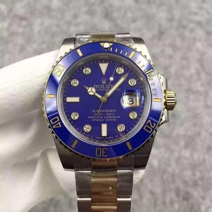 [N Fabriksbutik] Rolex SUBMARINER DATO guld og blå vand spøgelse diamant-besat top replika se