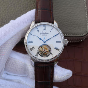 Glashütte original Senator Serie 94-11-01-01-04 Echte Tourbillon Uhr weiße Scheibe mit Diamanten.