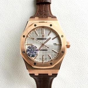 "JF"Audemars Piguet AP15400 Herren Gold Fall weiß Gesicht Funktionen Stunden, Minuten, Sekunden, Kalender Bewegung Herrenuhr