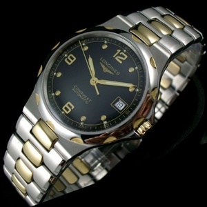 Schweizer Uhren Longines Concas Serie 18K gold Stahlgürtel schwarz Gesicht digitale Diamant vollbewegenden mechanischen Stahlgürtel durch die untere Herrenuhr