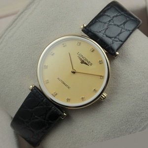 Schweizer Uhr Longines Garland Serie 18K gold gold Gesicht Volllederarmband automatische mechanische Herrenuhr