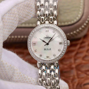 Omega DeVille Wassertropfen Serie Damen Platin Quarz Damen Uhr Diamant Version Perlmutt Gesicht, romantisch, charmant, großzügig und schön