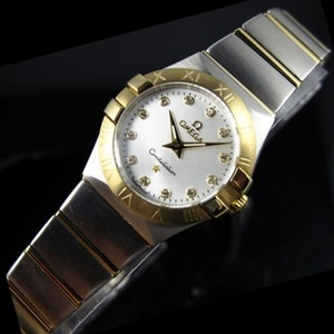 Schweizer Omega OMEGA Konstellation Quarz Doppel Adler 18K Gold ultradünne Damen Uhr weiß Gesicht Diamant Skala Damenuhr