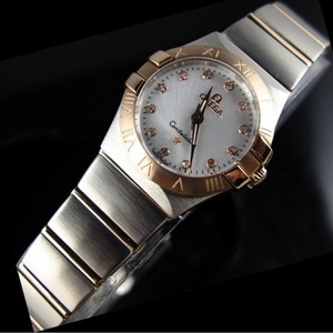 Schweizer Omega OMEGA Konstellation Quarz Doppel Adler 18K Rose Gold ultradünne Damen Uhr weiß Gesicht Diamant Skala Damenuhr