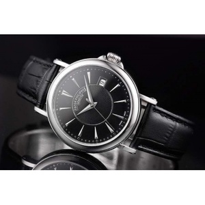 Schweizer Uhrwerk hohe Imitation Schweizer Patek Philippe automatische mechanische Herren uhr Lederarmband schwarze Oberfläche