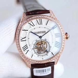 TF produzierte Cartier Cartier Drive de Series Tourbillon diamantbesetzte Gürteluhr manuelle Wicklung Uhr Herrenuhr