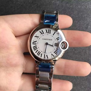 V6 Fabrik Cartier blauen Ballon Damen Quarz 33mm reinweiße Zifferblatt Uhr