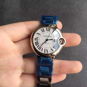 V6 Fabrik Cartier blau Ballon Damen mechanische Uhr Rein weiß 33mm