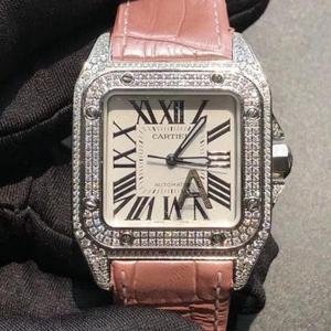V6 Fabrik Cartier Santos Serie voller Diamant Damen mechanische Uhr für lokale Tyrannen unerlässlich