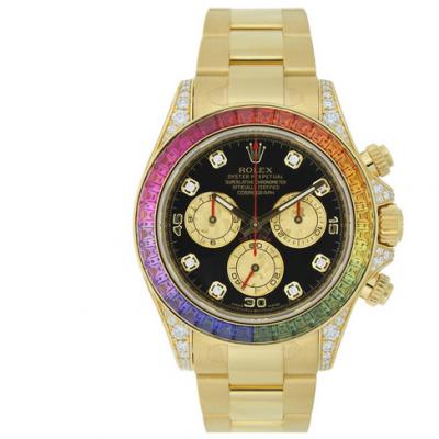 Rolex Daytona Rainbow 116598RBOW, mechanisches Uhrwerk 7750, Größe 1: 1, Gehäuse aus 18 Karat vergoldetem Edelstahl, farbig eingelegter Außenring - zum Schließen ins Bild klicken