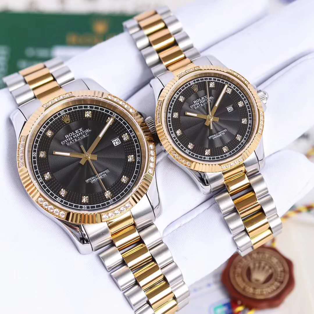Neue Rolex Oyster Perpetual Series Paar Schwarzgesicht Paar Uhren, Rolex Gold Diamond Herren und Damen Mechanische Uhren (Einheitspreis) 