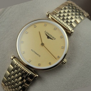 Swiss Longines Garland serie 18K oro completo cara diamante escala de dos manos reloj de hombre