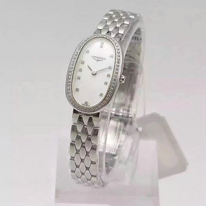 Fábrica de Taiwán produjo Longines placa blanca ovalada señoras reloj de cuarzo versión de diamante