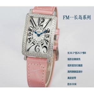 Suizo Franck Muller reloj suizo movimiento de cuarzo rosa correa de cuero reloj de señora