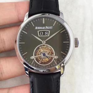 TF produjo el último tourbillon real de AP Audemars Piguet, gran ventanal, reloj de piel de becerro italiano
