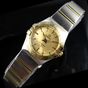 Sveitsin Omega Constellation Quartz Double Eagle 18K Gold Ultra-thin Naisten Watch Gold Nuudeli Ding Scale Ladies Watch