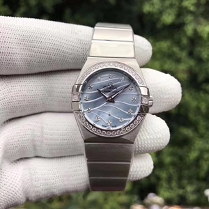 Vahvin Omega Constellation sarja 123.10.27.60.57.001 naisten kvartsikello markkinoilla, sininen kasvot malli, korkea kokoonpano fake ja todellinen