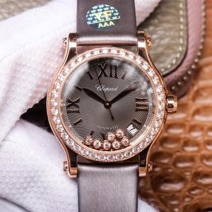 Montre YF Chopard Happy Diamond 278559-3003, montre mécanique pour femme en or rose sertie de diamants, bracelet en soie