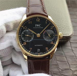ZF Factory IWC Gold Edition Portuguese Seven V5 (Modèle Officiel IW500101 Black Plate Brown Belt)
