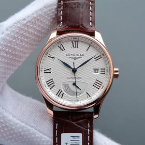 Belle imitation de la montre pour homme suisse Longines Master L2.708.4.78.3 en or rose avec affichage de l'énergie cinétique.