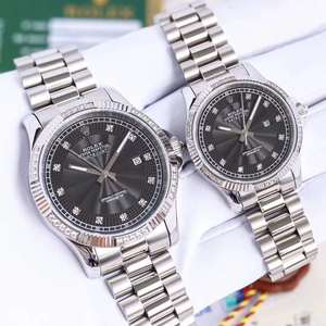 Nouvelle montre mécanique Rolex Oyster Perpetual Series Couple Pairs en acier blanc à face noire (prix unitaire)