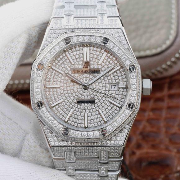 Audemars Piguet Royal Oak Series 15400.OR Starry Diamond Watch Montre mécanique pour homme en or 18 carats - Cliquez sur l'image pour la fermer