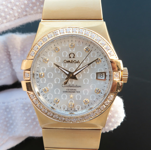 Omega Constellation Series 123.20.35, stainless steel plated 18k yellow gold bracelet case, white face mechanical men's watch - Cliquez sur l'image pour la fermer
