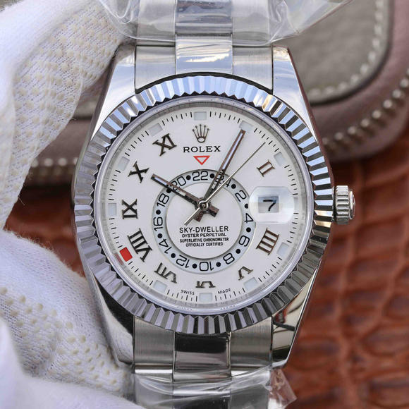 Montre mécanique ré-gravée Rolex Oyster Perpetual SKY-DWELLER Series pour homme à cadran blanc - Cliquez sur l'image pour la fermer