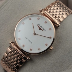Swiss Longines Garland Series 18K Rose Gold White Diamond Index Automatic Mechanical Men's Watch