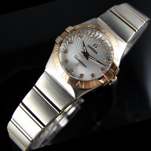 Swiss Omega OMEGA Constellation Quartz Double Eagle 18K Rose Gold Ultra-thin Women's Watch Sun Pattern White Face Ladies Watch