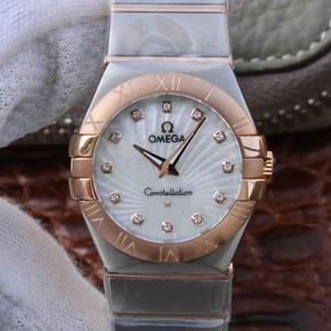 V6 Omega Constellation Series Ladies Quartz Watch 27mm One to One Engraved Genuine 18k Rose Gold Roman Numerals